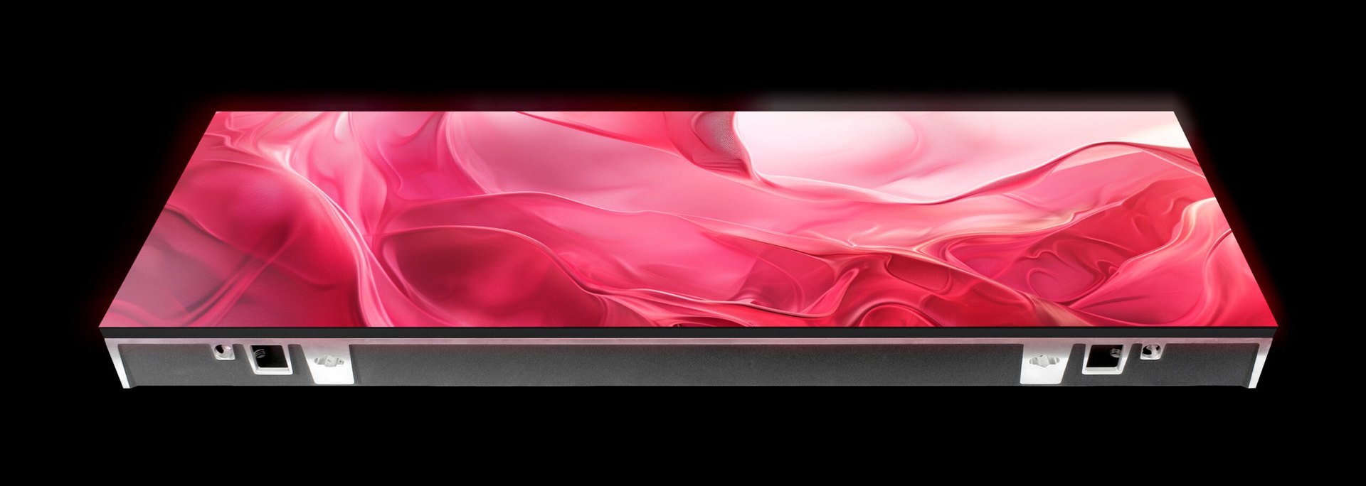 An AdaptiView LED cabinet viewed edge-on, its panel lit