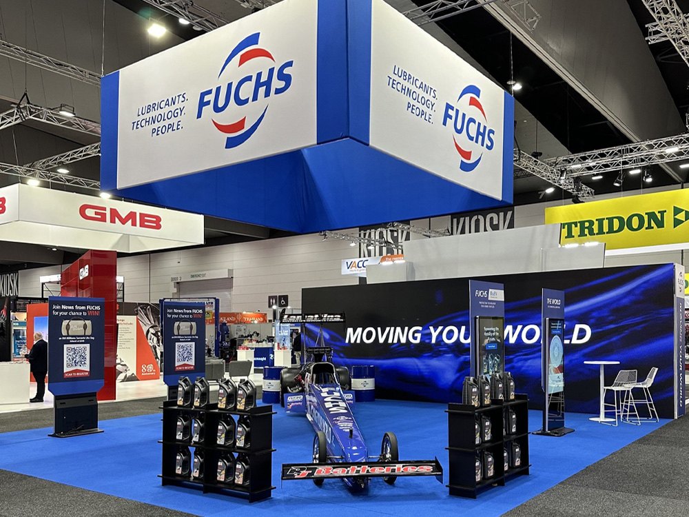 High-contrast LED content on an expo video wall