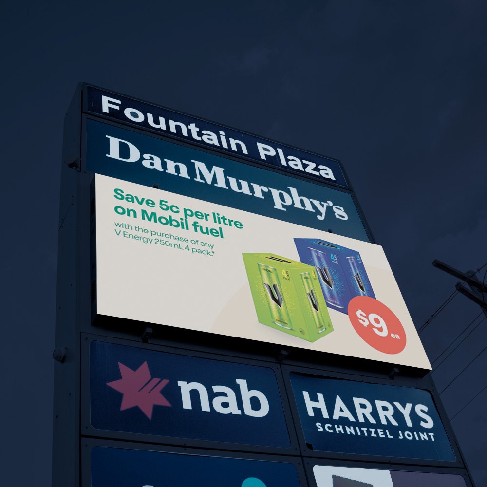 A digital pylon sign at night with its brightness dimmed for the dark
