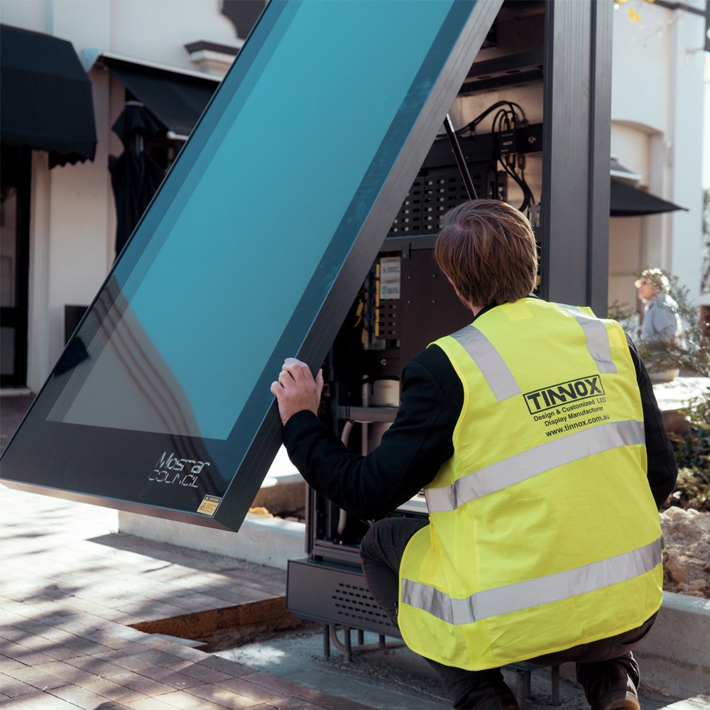 An outdoor digital kiosk built to survive weather and wear