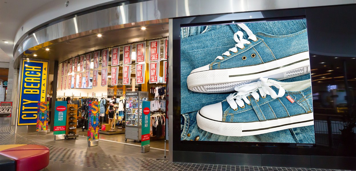 City Beach Newcastle LED video wall inside a shopping centre