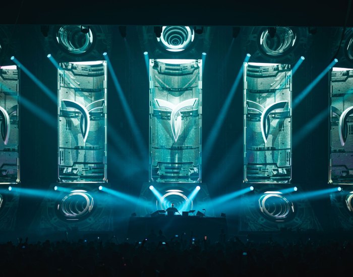 Large LED displays on stage at Sydney Transmission Festival
