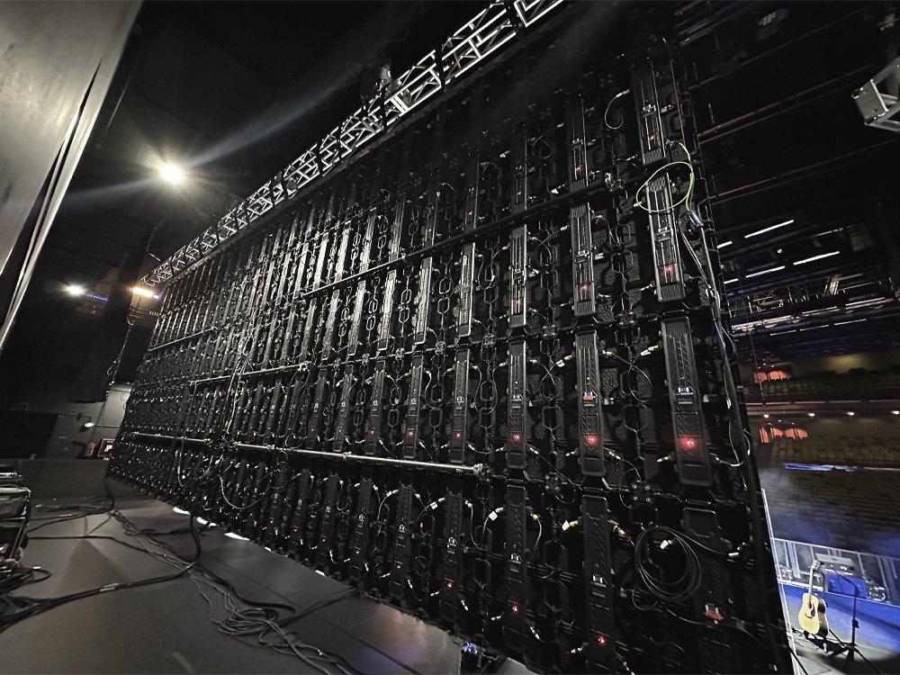 A hired LED video wall being installed for an event