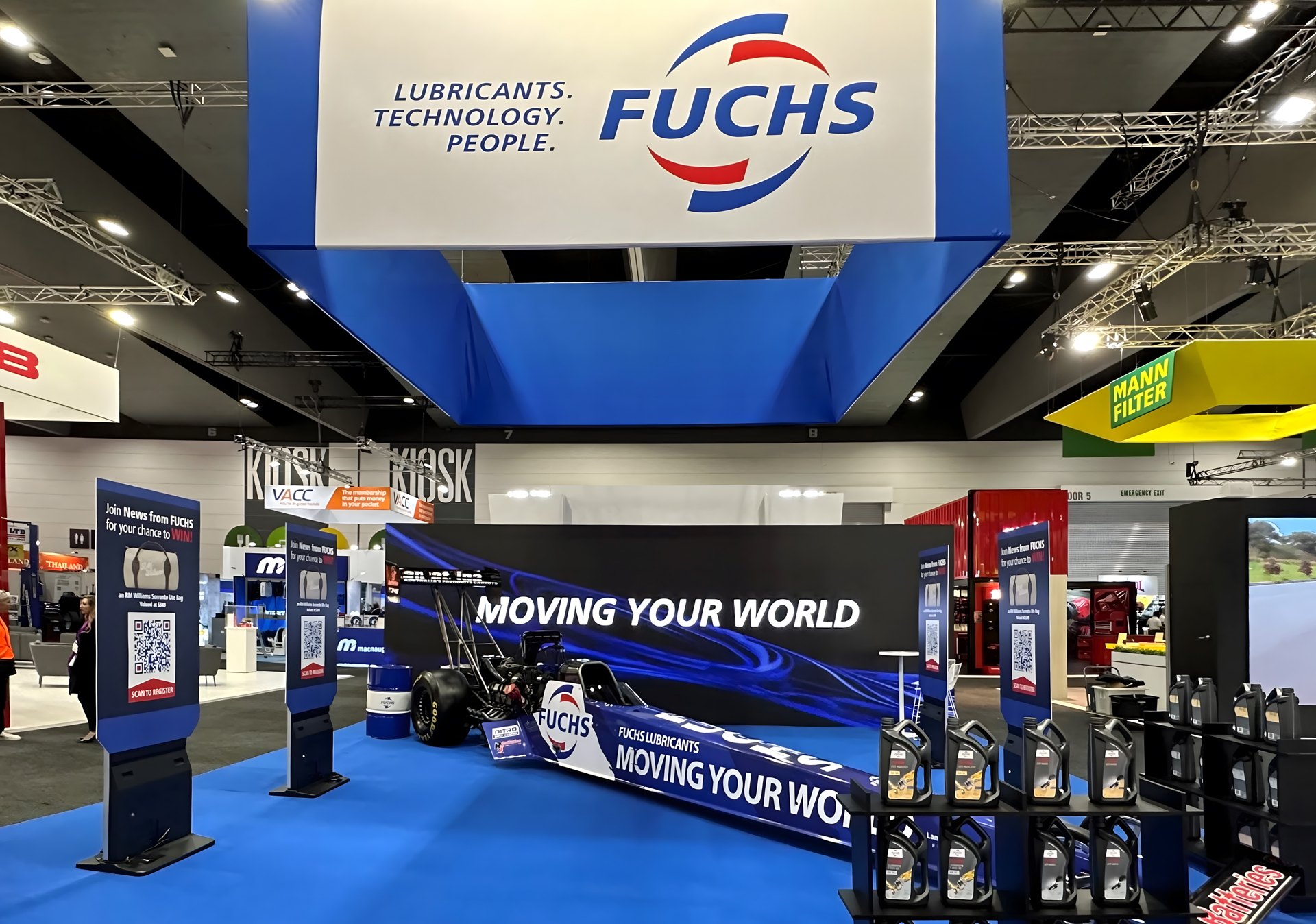 A trade-show stand built around a hired video wall