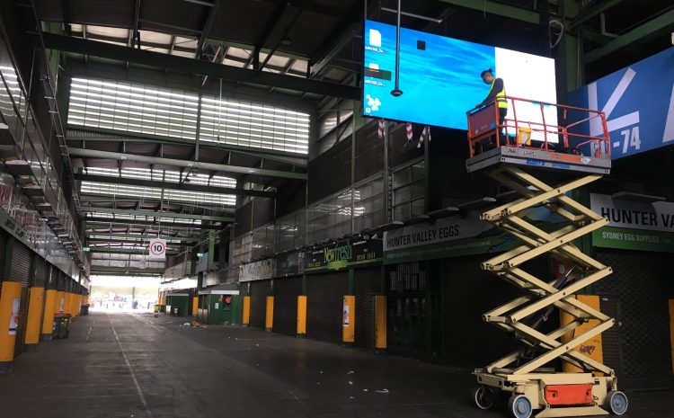 Constructing a large hanging LED video wall at Sydney Markets