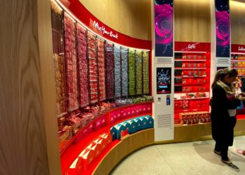 LED displays inside chocolate shop
